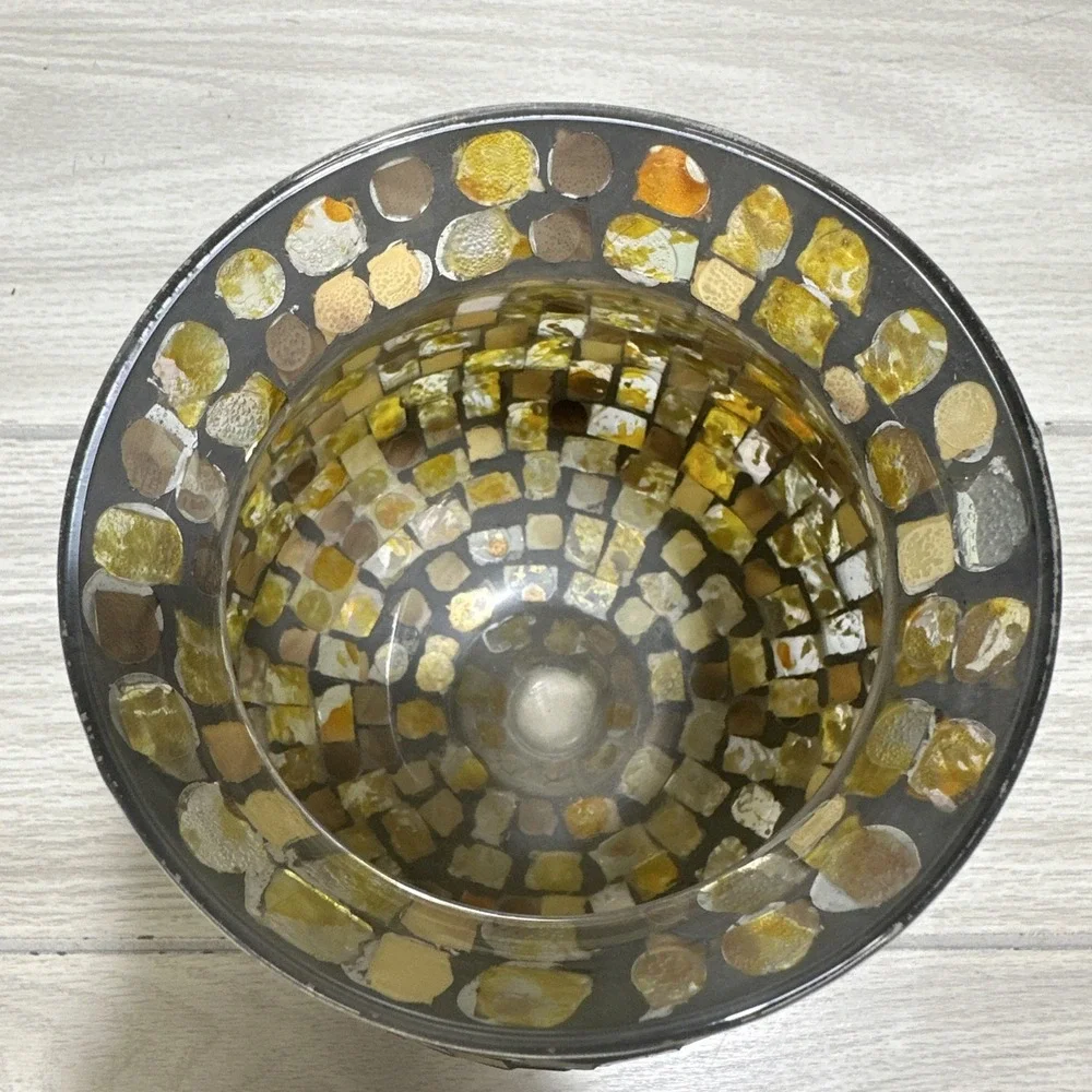 Mosaic‎ Glass Candle Holder or Vase Gold Multicolor 6x6x7
